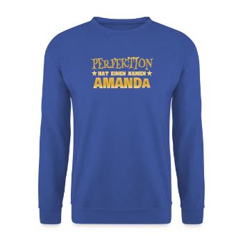 Amanda als Frauenname - Unisex Pullover - Royalblau - Vorne - Alina (178cm) & Michal (187cm)