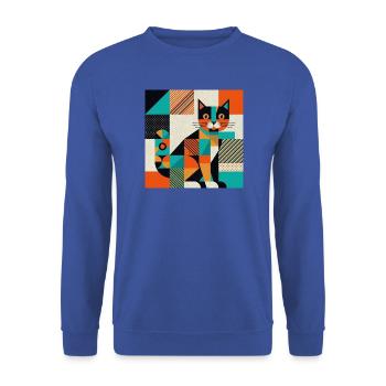 Geometrische Katzensilhouette - Unisex Pullover - Royalblau - Vorne - Alina (178cm) & Michal (187cm)