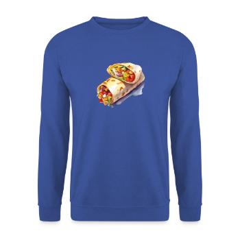 Bunter Gemüse-Wrap Illustration - Unisex Pullover - Royalblau - Vorne - Alina (178cm) & Michal (187cm)