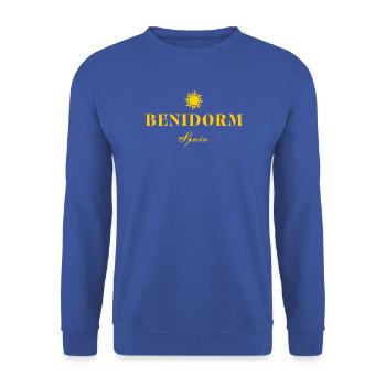 Benidorm Sun Retro-Logo - Unisex Pullover - Royalblau - Vorne - Alina (178cm) & Michal (187cm)