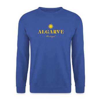 Algarve-Sonnenwappen Portugal - Unisex Pullover - Royalblau - Vorne - Alina (178cm) & Michal (187cm)