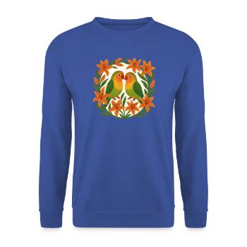 Turteltauben im Orange Lily-Rahmen - Unisex Pullover - Royalblau - Vorne - Alina (178cm) & Michal (187cm)