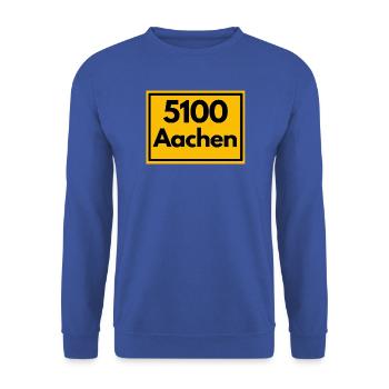 ALTE POSTLEITZAHL PLZ RETRO 5100 AACHEN DREILÄNDER - Unisex Pullover - Royalblau - Vorne - Alina (178cm) & Michal (187cm)