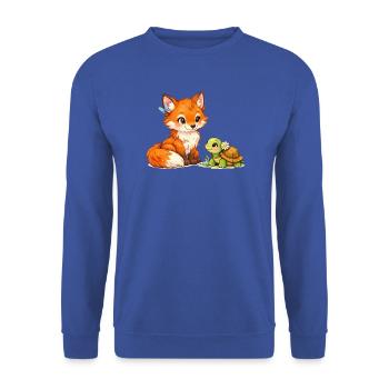 Fuchs und eine niedliche Schildkröte - Unisex Pullover - Royalblau - Vorne - Alina (178cm) & Michal (187cm)