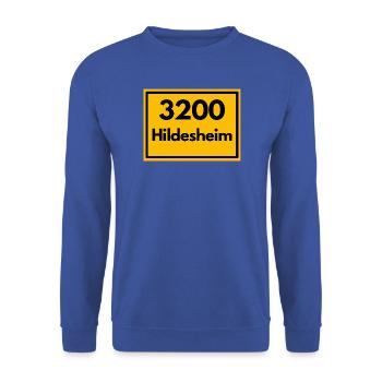 ALTE POSTLEITZAHL PLZ RETRO 3200 HILDESHEIM DOM - Unisex Pullover - Royalblau - Vorne - Alina (178cm) & Michal (187cm)