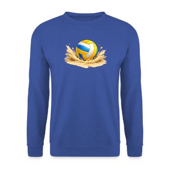 Volleyball im Sand am Strand   - Unisex Pullover - Royalblau - Vorne - Alina (178cm) & Michal (187cm)