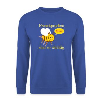 Lustige Biene im Comic Stil - Unisex Pullover - Royalblau - Vorne - Alina (178cm) & Michal (187cm)