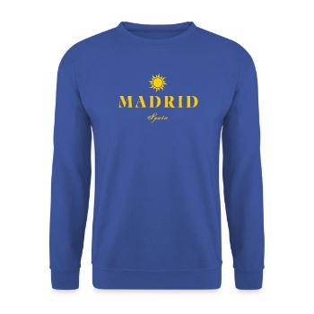 Sonnenemblem Madrid, Spanien - Unisex Pullover - Royalblau - Vorne - Alina (178cm) & Michal (187cm)