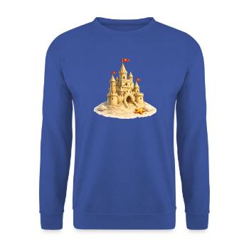 Sandburg am Strand mit Muscheln - Unisex Pullover - Royalblau - Vorne - Alina (178cm) & Michal (187cm)