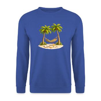 Hängematte zwischen Palmen am Strand  - Unisex Pullover - Royalblau - Vorne - Alina (178cm) & Michal (187cm)