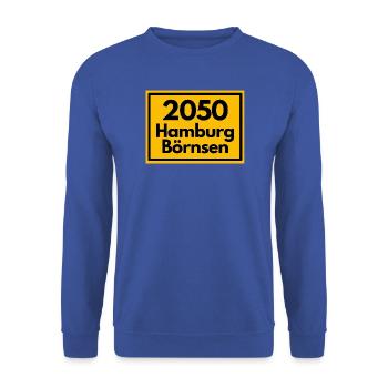 ALTE POSTLEITZAHL PLZ RETRO 2053 HAMBURG BÖRNSEN - Unisex Pullover - Royalblau - Vorne - Alina (178cm) & Michal (187cm)