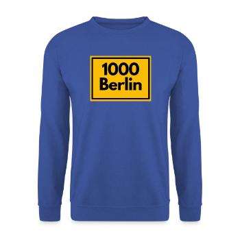 ALTE POSTLEITZAHL PLZ RETRO 1000 BERLIN HAUPTSTADT - Unisex Pullover - Royalblau - Vorne - Alina (178cm) & Michal (187cm)