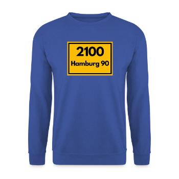 ALTE POSTLEITZAHL PLZ RETRO 2100 HAMBURG 90 ALSTER - Unisex Pullover - Royalblau - Vorne - Alina (178cm) & Michal (187cm)