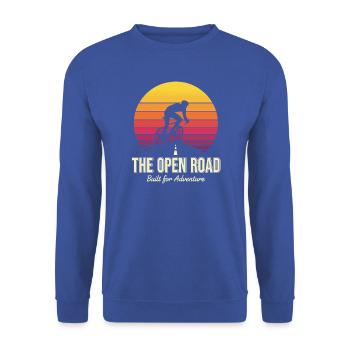 Open Road Adventure Cyclist Print - Unisex Pullover - Royalblau - Vorne - Alina (178cm) & Michal (187cm)
