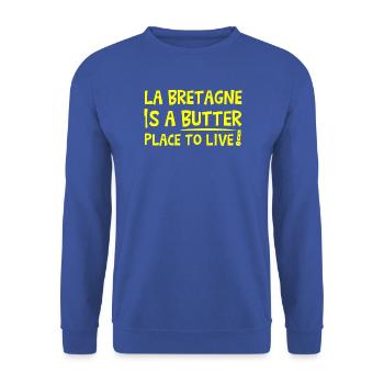 BRETAGNE IST EIN BUTTERORT ZUM LEBEN! - Unisex Pullover - Royalblau - Vorne - Alina (178cm) & Michal (187cm)