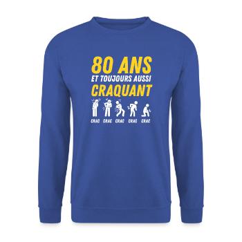 80 ans humour anniversaire vintage - Sweat-shirt Unisexe - bleu royal - Devant - Alina (178cm) & Michal (187cm)
