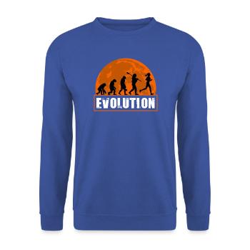 Evolution von Man Running Woman Jogger Kunst - Unisex Pullover - Royalblau - Vorne - Alina (178cm) & Michal (187cm)