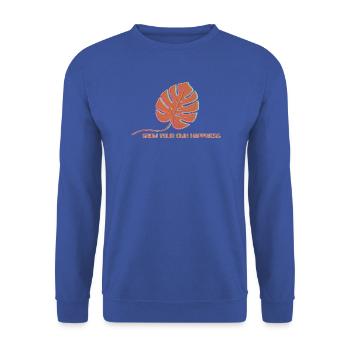 Monstera Glow Glücksblatt - Unisex Pullover - Royalblau - Vorne - Alina (178cm) & Michal (187cm)