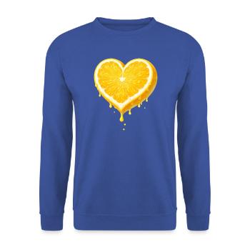 Saftige Zitrone in Herzform mit frischen Tropfen.  - Unisex Pullover - Royalblau - Vorne - Alina (178cm) & Michal (187cm)