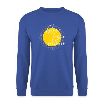 Glühen von Innen Sonnen Typoschrift - Unisex Pullover - Royalblau - Vorne - Alina (178cm) & Michal (187cm)