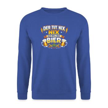 Der tut nix der will nur Bier Spruch - Unisex Pullover - Royalblau - Vorne - Alina (178cm) & Michal (187cm)