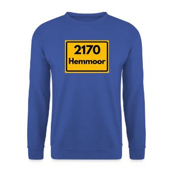 ALTE POSTLEITZAHL PLZ RETRO 2170 HOCHMOOR – HEIDE - Unisex Pullover - Royalblau - Vorne - Alina (178cm) & Michal (187cm)