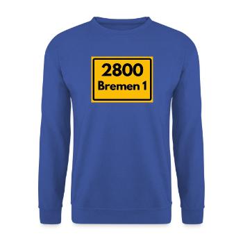 ALTE POSTLEITZAHL PLZ RETRO 2800 BREMEN 1 – HANSE - Unisex Pullover - Royalblau - Vorne - Alina (178cm) & Michal (187cm)