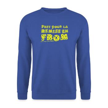 BEREIT FÜR DAS FROM! (Kochen, Käse) - Unisex Pullover - Royalblau - Vorne - Alina (178cm) & Michal (187cm)