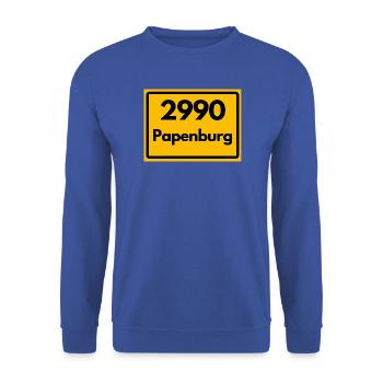 ALTE POSTLEITZAHL PLZ RETRO 2990 PAPENBURG  - Unisex Pullover - Royalblau - Vorne - Alina (178cm) & Michal (187cm)