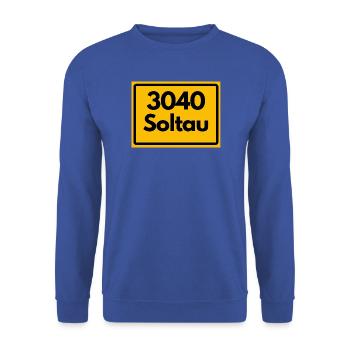 ALTE POSTLEITZAHL PLZ RETRO 3040 SOLTAU – HEIDE - Unisex Pullover - Royalblau - Vorne - Alina (178cm) & Michal (187cm)
