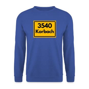 ALTE POSTLEITZAHL PLZ RETRO 3540 KORBACH – HANSE - Unisex Pullover - Royalblau - Vorne - Alina (178cm) & Michal (187cm)