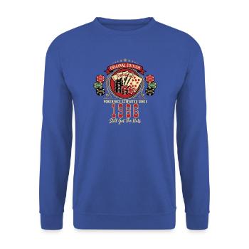 Poker T-Shirt 1986 Geburtstag, Poker Legende Shirt - Unisex Pullover - Royalblau - Vorne - Alina (178cm) & Michal (187cm)