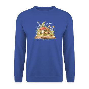 Magisches Buch mit Wald Illustration  - Unisex Pullover - Royalblau - Vorne - Alina (178cm) & Michal (187cm)