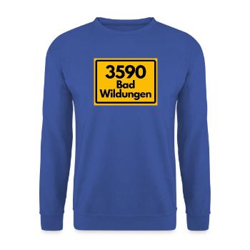 ALTE POSTLEITZAHL PLZ RETRO 3590 BAD WILDUNGEN  - Unisex Pullover - Royalblau - Vorne - Alina (178cm) & Michal (187cm)