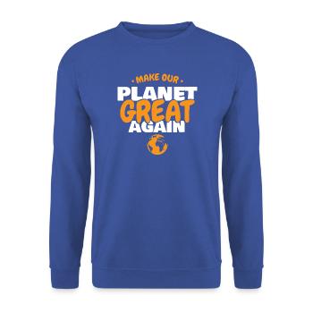 Make Our Planet Great Again Eco Earth Design - Unisex Pullover - Royalblau - Vorne - Alina (178cm) & Michal (187cm)