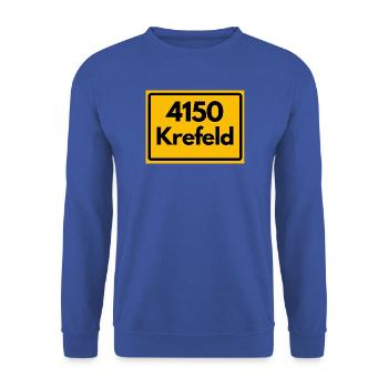 ALTE POSTLEITZAHL PLZ RETRO  4150 KREFELD - Unisex Pullover - Royalblau - Vorne - Alina (178cm) & Michal (187cm)