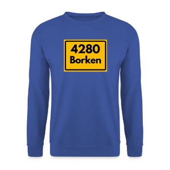 ALTE POSTLEITZAHL PLZ RETRO 4280 BORKEN FÜNFTÜRME - Unisex Pullover - Royalblau - Vorne - Alina (178cm) & Michal (187cm)