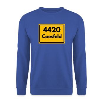 ALTE POSTLEITZAHL PLZ RETRO 4420 COESFELD – NRW - Unisex Pullover - Royalblau - Vorne - Alina (178cm) & Michal (187cm)