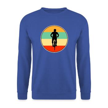 Radfahrer-Retro-Vintage-Sunset-Fahrrad-Silhouette - Unisex Pullover - Royalblau - Vorne - Alina (178cm) & Michal (187cm)