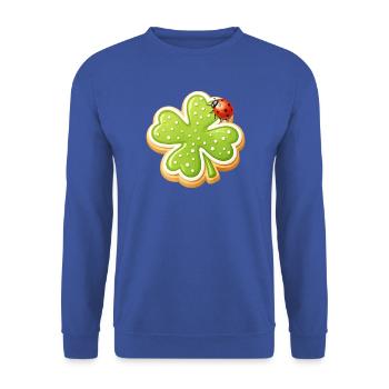 Kleeblatt Keks mit Marienkäfer  - Unisex Pullover - Royalblau - Vorne - Alina (178cm) & Michal (187cm)
