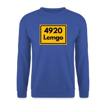 ALTE POSTLEITZAHL PLZ RETRO 4920 LEMGO NRW - Unisex Pullover - Royalblau - Vorne - Alina (178cm) & Michal (187cm)