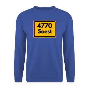 ALTE POSTLEITZAHL PLZ RETRO 4770 SOEST  - Unisex Pullover - Royalblau - Vorne - Alina (178cm) & Michal (187cm)