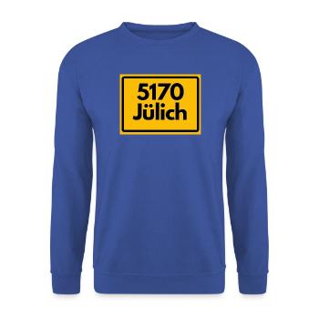 ALTE POSTLEITZAHL PLZ RETRO 5170 JÜLICH  - Unisex Pullover - Royalblau - Vorne - Alina (178cm) & Michal (187cm)