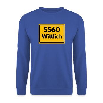 ALTE POSTLEITZAHL PLZ RETRO 5560 WITTLICH - Unisex Pullover - Royalblau - Vorne - Alina (178cm) & Michal (187cm)