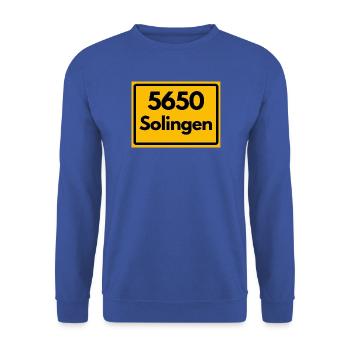 ALTE POSTLEITZAHL PLZ RETRO 5650 SOLINGEN - Unisex Pullover - Royalblau - Vorne - Alina (178cm) & Michal (187cm)