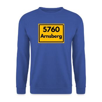 ALTE POSTLEITZAHL PLZ RETRO 5760 ARNSBERG - Unisex Pullover - Royalblau - Vorne - Alina (178cm) & Michal (187cm)