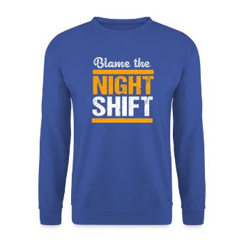 Nachtschicht - Unisex Pullover - Royalblau - Vorne - Alina (178cm) & Michal (187cm)
