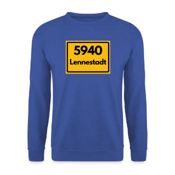 ALTE POSTLEITZAHL PLZ RETRO 5940 LENNESTADT - Unisex Pullover - Royalblau - Vorne - Alina (178cm) & Michal (187cm)
