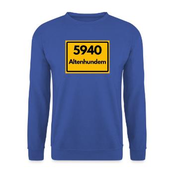 ALTE POSTLEITZAHL PLZ RETRO 5940 ALTENHUNDEM - Unisex Pullover - Royalblau - Vorne - Alina (178cm) & Michal (187cm)