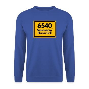 ALTE POSTLEITZAHL PLZ RETRO 6540 SIMMERN/HUNSRÜCK - Unisex Pullover - Royalblau - Vorne - Alina (178cm) & Michal (187cm)